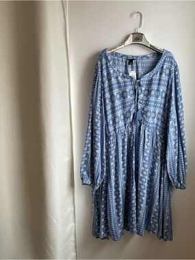 NWT Torrid Blue Boho Printed Dress w/Tassels size 3X